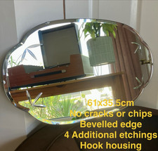 Vintage Oval Bevelled Wall Mirror with Etched Corners, 61 x 35.5cm
