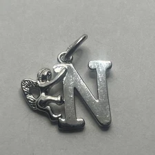 New Sterling Silver Initial 'N' Charm, 925 baby angel