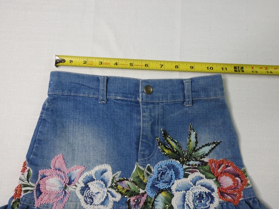 Saia Pumpkin Patch Girl’s tamanho 6 denim floral babado em camadas boho cottagecore - Imagem 4 de 4