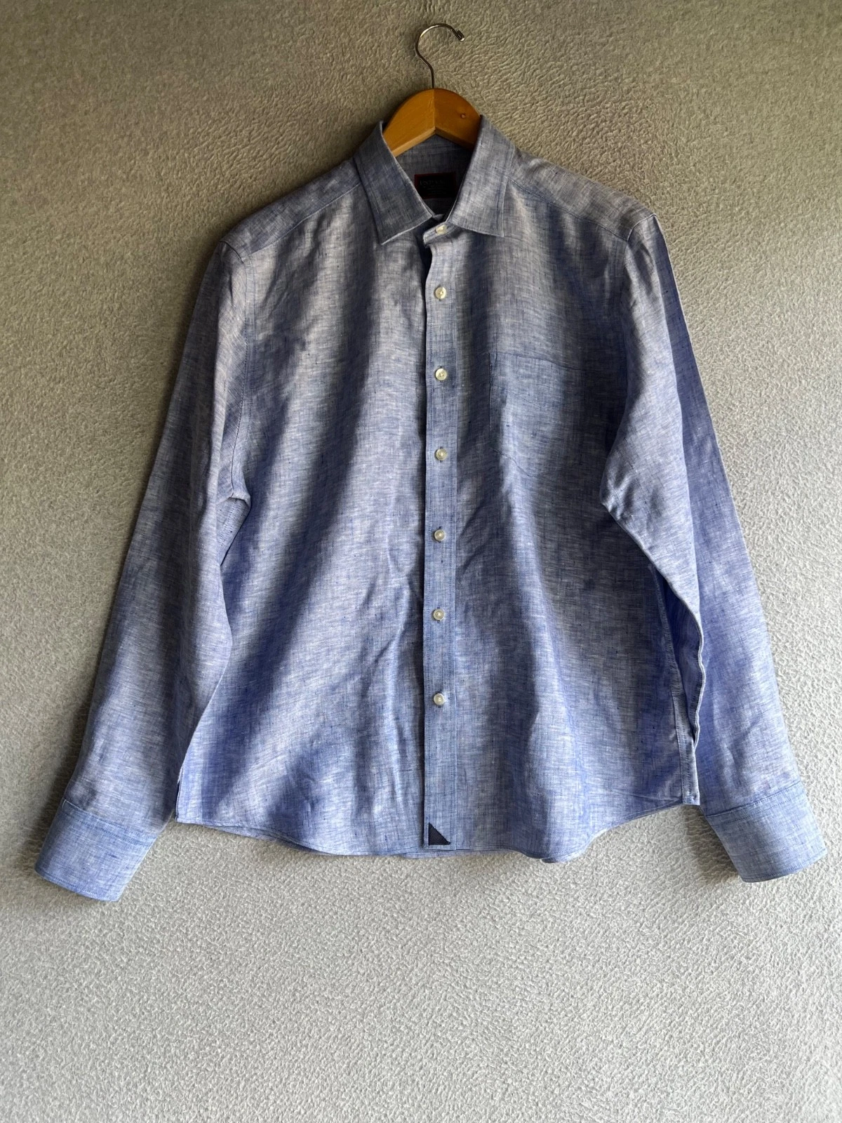 UntuckIt Shirt Mens Medium Blue 100% Linen Button Up Office Casual Vin Style WR