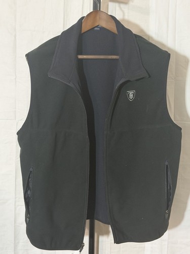Lands End Mens Large 42-44 Black Fleece Full Zip Vest Embroidered Logo
