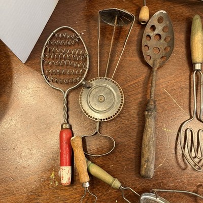Lot 15 Vintage Antique Kitchen Utensils Gadgets Tools Wood Tin