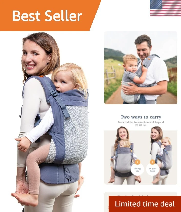 Lightweight Toddler Carrier - 2 Positions, Durable 3D Mesh Comfort, 18-48