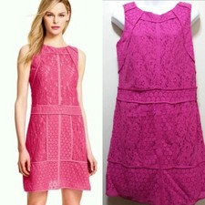 👗🛍️$180 ADRIANNA PAPELL Pink Lace Overlay Piping Details Dress ~ 6 M3020 🛍️👗
