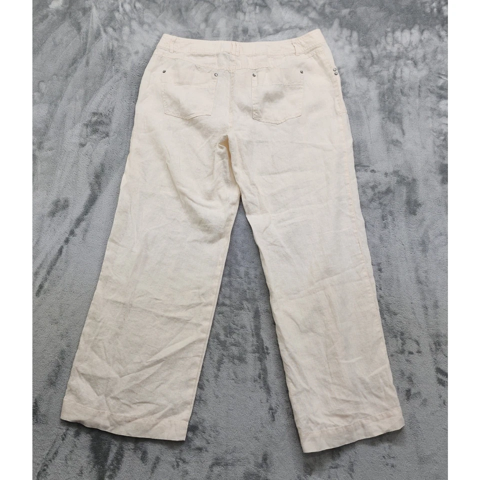 INC Pants Womens 14 Beige Linen Mid Rise Wide Leg Jewel Accents Lightweight Airy - Image 3 of 4