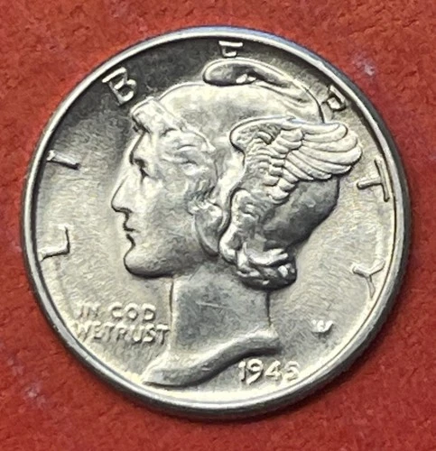 1945 D Mercury Silver Dime, Gem Uncirculated, FSB.