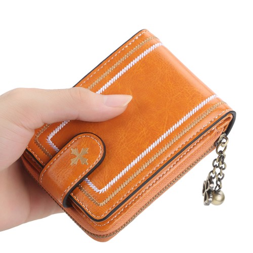 Women's Leather Zipper Wallet Multi-slot ID Card Holder Bag Yellow Coin Wallet - Picture 4 of 4