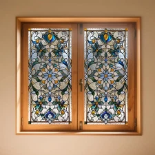 Stained Glass Window Film 17.7x39.3 inch Floral Decorative Window Privacy Fil...