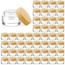 48 Pcs 5 Grams Glass Cosmetic Jars with Plastic Wood-Grain Lids, 5 ml Lip Bal...