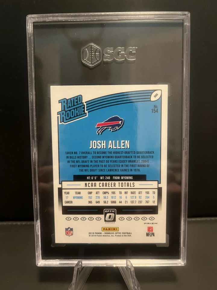 2018 Panini Donruss Optic Josh Allen Red Yellow Prizm Rated Rookie SGC 9.5 Mint+ - Image 2 of 2