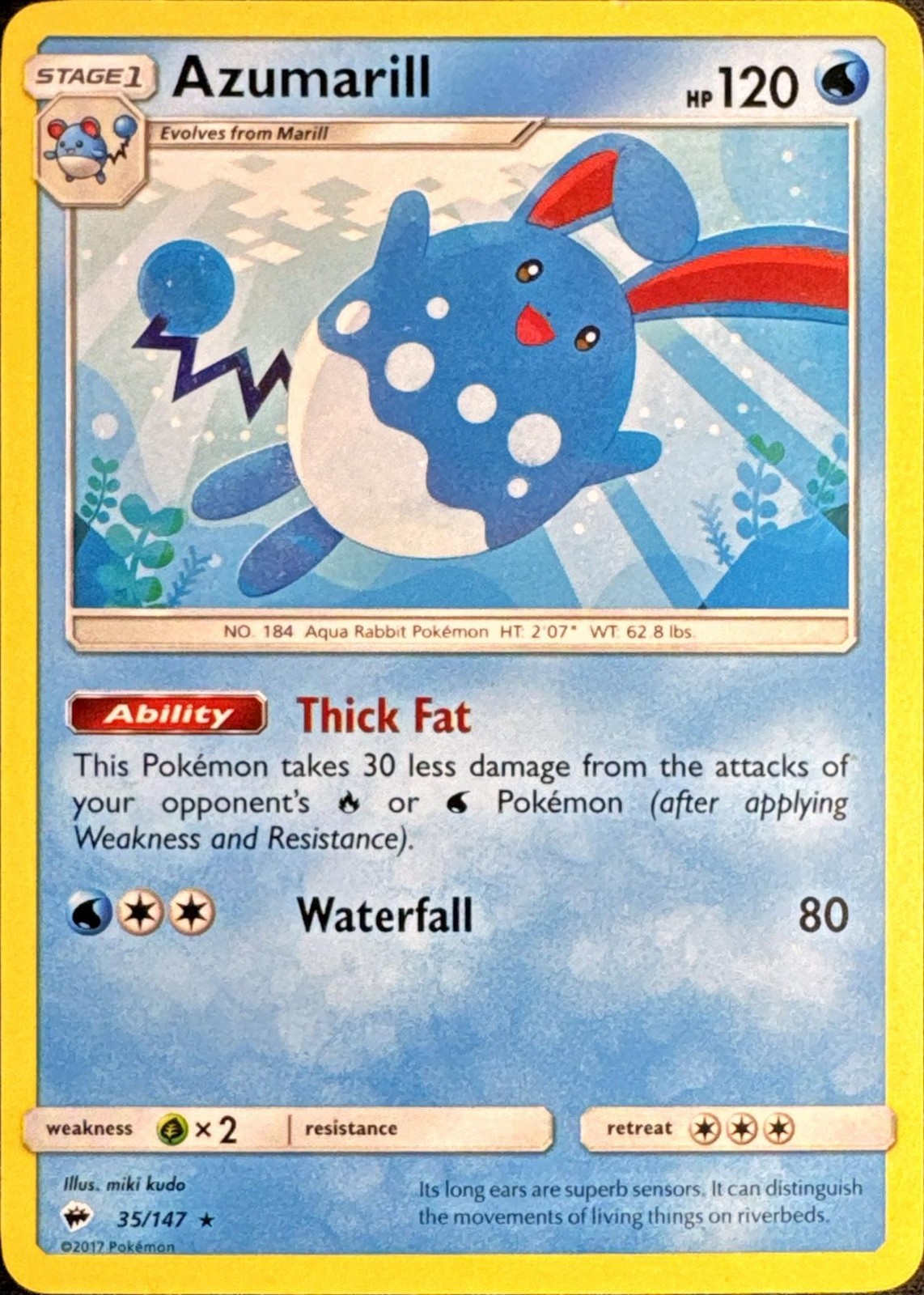 Azumarill 35/147 Rare Burning Shadows Pokemon Lightly Played
