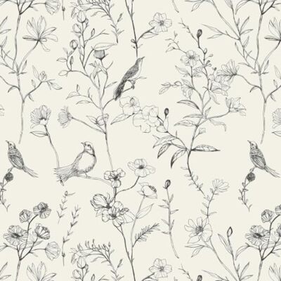 Peel and Stick Wallpaper Floral Removable Wallpaper Black and Beige 17.3''x78.7''