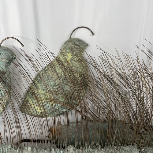 Vintage Bijan Signed Brass and Copper Quail Bird Marsh Nest Wall Sculpture - Picture 6 of 9
