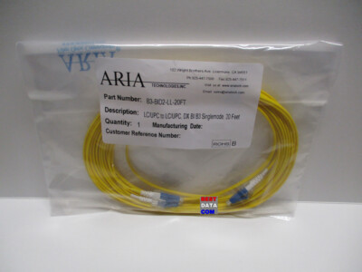 Aria 20ft 6m LC to LC SMF Single Mode Duplex 9/125 Fiber Patch Jumper Cable