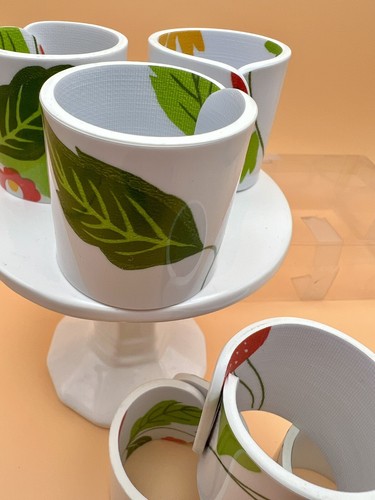 Unique set of 6 Napkin Rings, Floral Spring Pattern - Design continues to inside - Picture 4 of 12