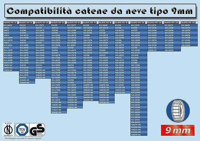 Coming - Catene da Neve Kns20 – Omologate per Auto, 9mm Acciaio, Taglia 20 - Miniatura 3