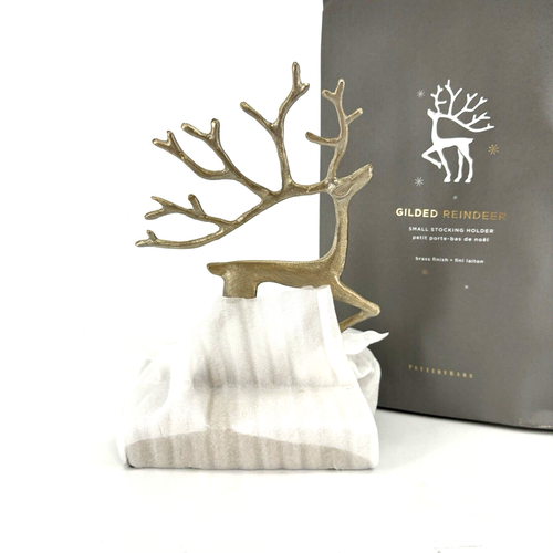 Pottery Barn Brass Sculpted Reindeer Stocking Holders Gilded Gold Small NEW - Picture 3 of 4
