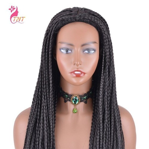 Black Box Braided Wigs Long Synthetic Hair Glueless Micro Braids Hair Wig - Bild 19 von 30