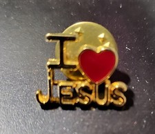 Vintage I Love Jesus Lapel Pin Heart Gold Color