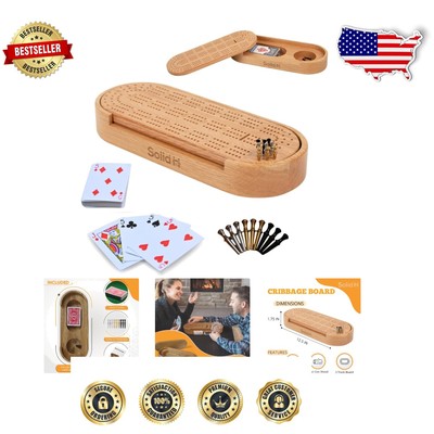 Beautifully Designed Oak Cribbage Board with Complete Accessories for Easy Play
