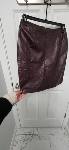 Maxima Wilson Dark Burgundy Leather Skirt Size 12 Fully Lined Back Slit - Picture 8 of 11