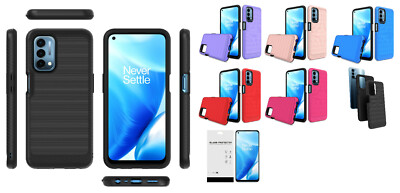 For OnePlus Nord N200 5G DE2117 DE2118 Lining Hybrid Case Cover + Tempered Glass