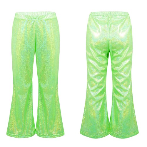 Girl Pant Shiny Metallic Flare Dance Pants Hippie Bell Bottom Wide Leg Dancewear - Picture 72 of 87