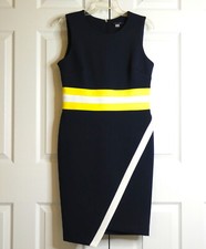 Tommy Hilfiger Dress Size 10 Black Yellow Stripe Sleeveless Pencil Bodycon NWT