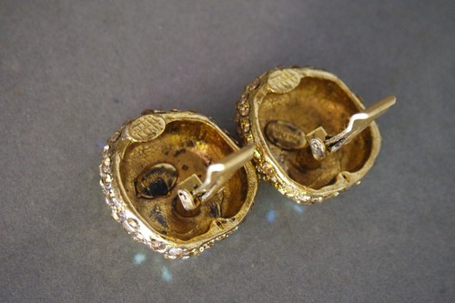 VINTAGE THELMA DEUTSCH GOLD AB STRASS CLIP ON OHRRINGE - Bild 3 von 5