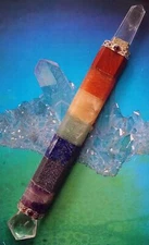 HUGE CHAKRA WAND, CHAKRA CRYSTAL WAND WITH QUARTZ POINT AND 3D STAR