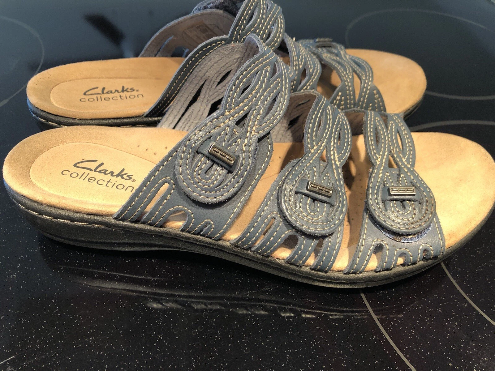 Sandali donna Clarks Collection in pelle con slide Laurieann blu grigio