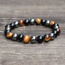 Triple Protection Bracelet Tiger Eye Obsidian Hematite Healing Stretch Bracelet