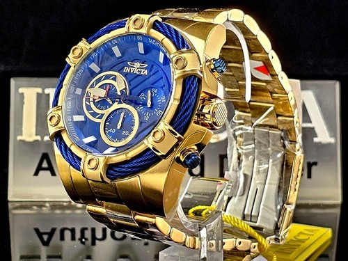 New Invicta Men's BOLT 52mm Chronograph Quartz Gold Blue SS Bracelet Watch - Picture 6 of 7