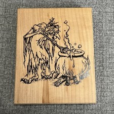 Visual Image Printery Witch with Cauldron Rubber Stamp Wood Halloween