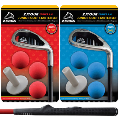 ZEBRA JUNIOR GOLF STARTERSET #8 EISEN + TRAININGSGRIFF + GRATIS SCHAUMSTOFF GOLFBÄLLE & TEE