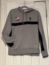 RALPH LAUREN POLO Hoodie Men's Medium Grey Hoodie Sweatshirt USA Big Pony 47