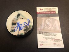 JSA JOHN WENSINK SIGNED PHOTO PUCK AUTO CHALLENGE NORTH STARS BENCH W/Holder 415