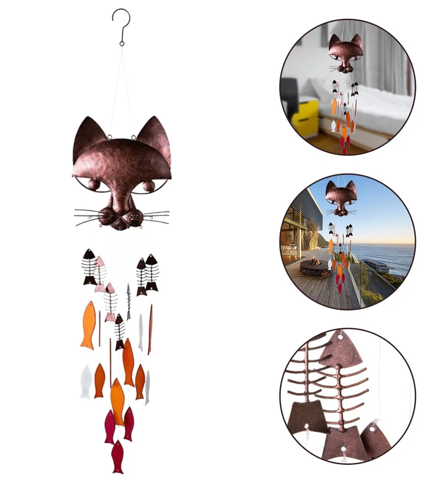 Encantadoras campanas de viento para gatos y peces hechas a mano de metal gato pez campanas de viento Foto 4 de 4