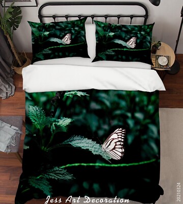 3D Plant Leaves Butterfly Green Quilt Cover Set Bedding Sets Pillowcases 64