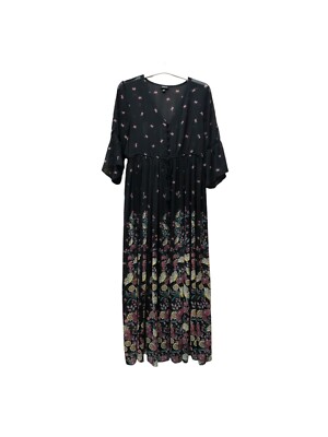 Torrid Sheer Maxi Dress Womens Size 10 Black Breezy Flowy Floral Bell Cuff  | eBay