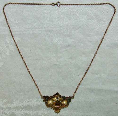 Collier - Kette Granat und Saatperlen Biedermeier 19. Jh. Schaumgold vergoldet - Bild 11 von 13