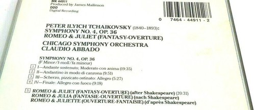 Tchaikovsky Symphony NO. 4 Romeo & Juliet Chicago Symphony CD - Picture 12 of 12