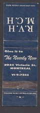 R.V.H.M.C.H Montreal Canada Matchcover