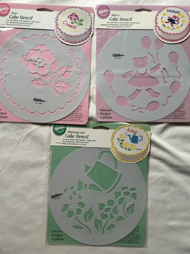 6 New WILTON CAKE STENCILS Decorating Rose Bear Watering Can Noah’s Ark NIP 8” - Picture 2 of 4