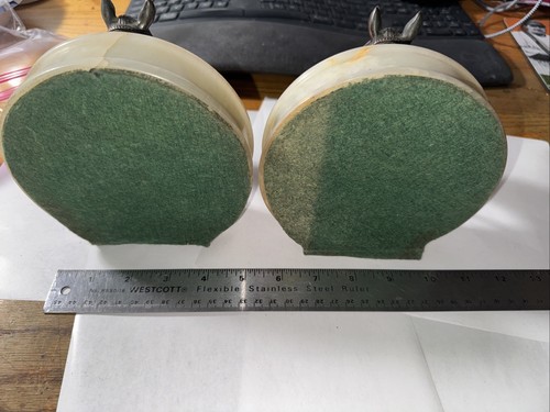 Heavy (9 lb) Western Brass(?) & Marble(?) Bejeweled Horse/Horseshoe Bookends RS - Picture 12 of 23