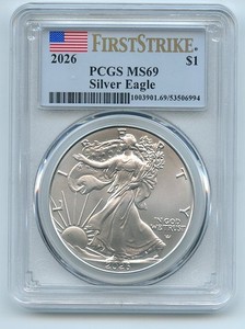 2026 $1 American Silver Eagle Dollar 1oz PCGS MS69 First Strike