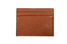 Burberry Unisex "Sandon ESM" Tan Brown Textured Leather Logo Credit Card Case