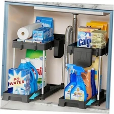 Under Kitchen Sink Organizer, 2-tier Under Sink Organizers and 2 Pack Black