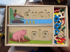 Wooden Alphabet Letter Spelling Puzzle Blocks Word Boards Pig Duck