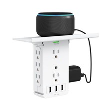 11 Port Surge Protector Wall Outlet Shelf 8 AC 3 USB 3.4A Removable LED White